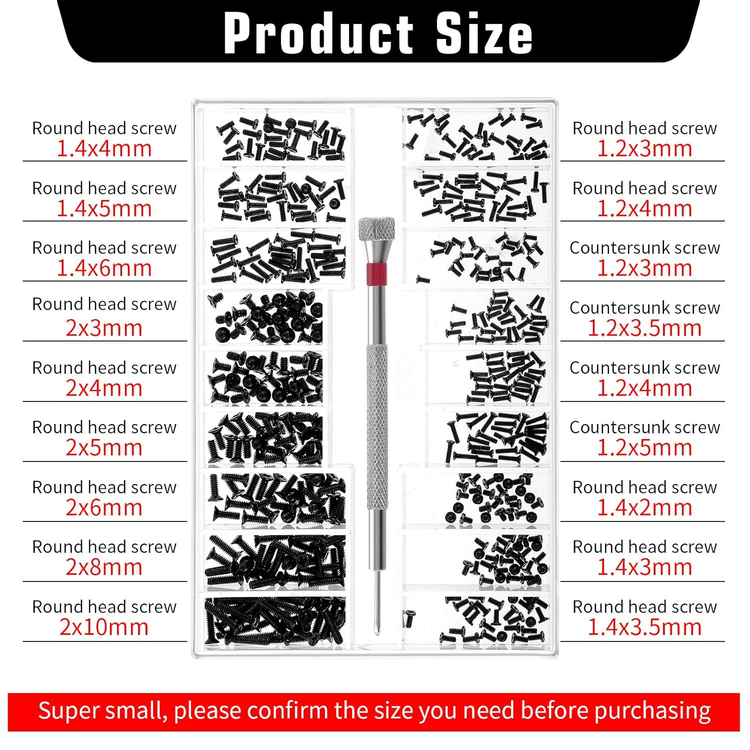 500 Pcs Extra Small Screws Tiny Screw Assortment Kit M1.2/M1.4/M2.0 Micro Rep…