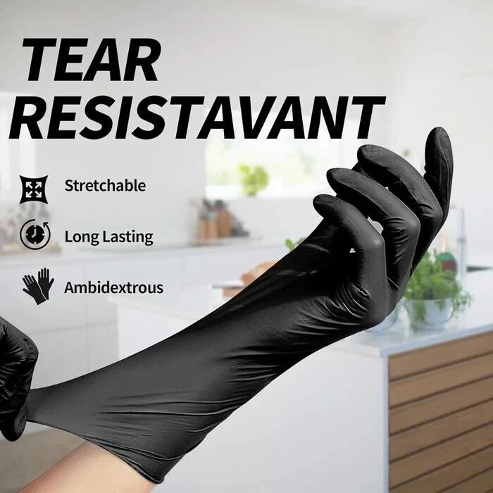 Disposable Nitrile Exam Gloves, 5 Mil Black, Powder-Free Heavy Duty Clean Glove