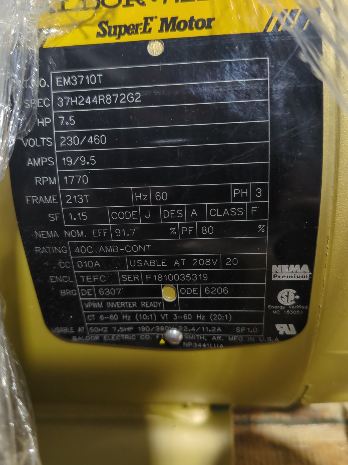New Baldor EM3710T Motor 7.5HP 230/460V 1770rpm 213T Warranty 🇺🇸