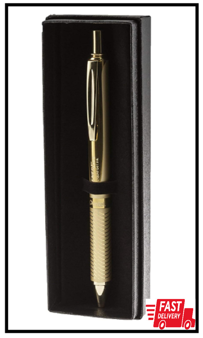 Pentel EnerGel Alloy Retractable Liquid Gel Pen, Gold Barrel, Black Ink Gift Box