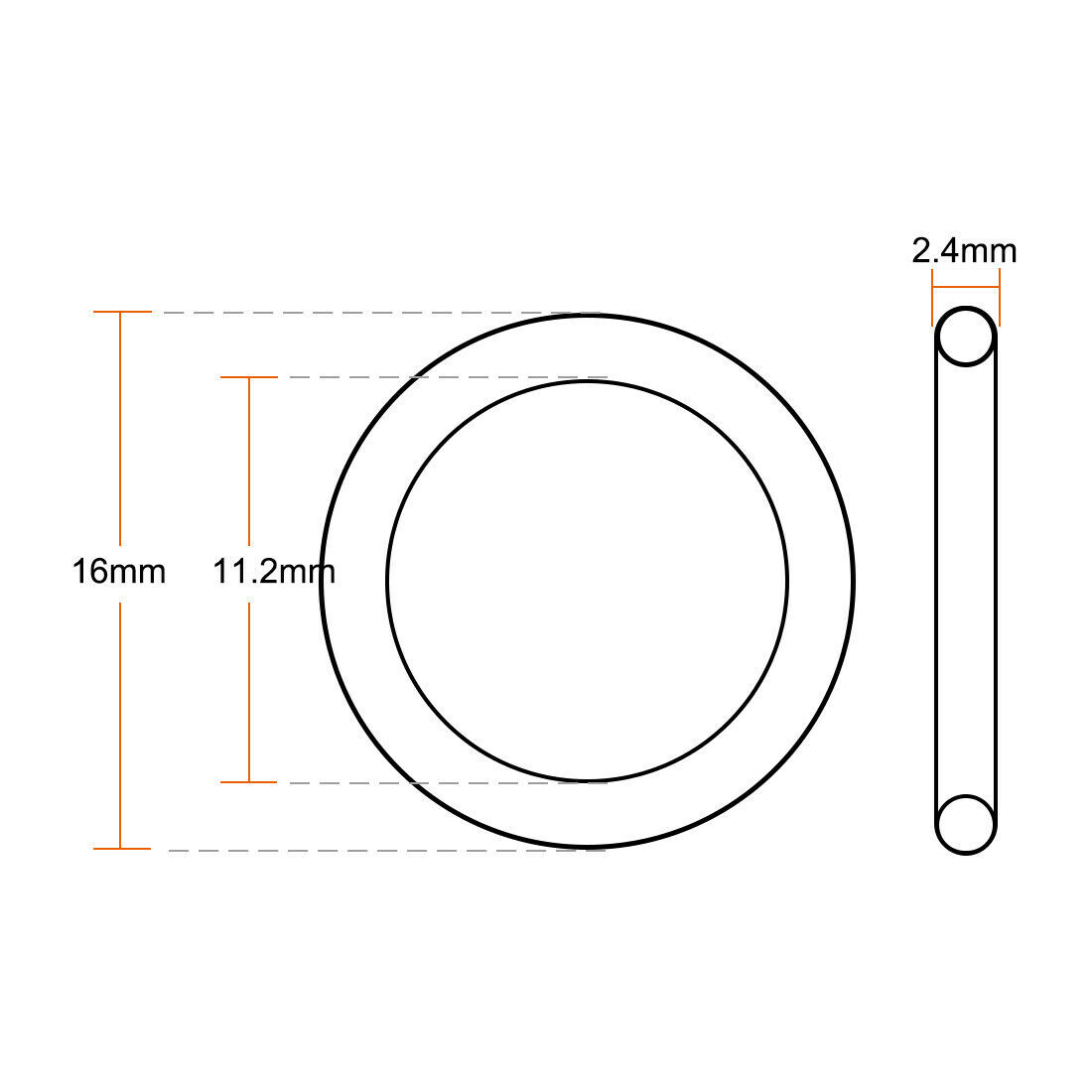 10pcs Rubber O-Rings 16mmx11.2mmx2.4mm Width Metric FKM Seal