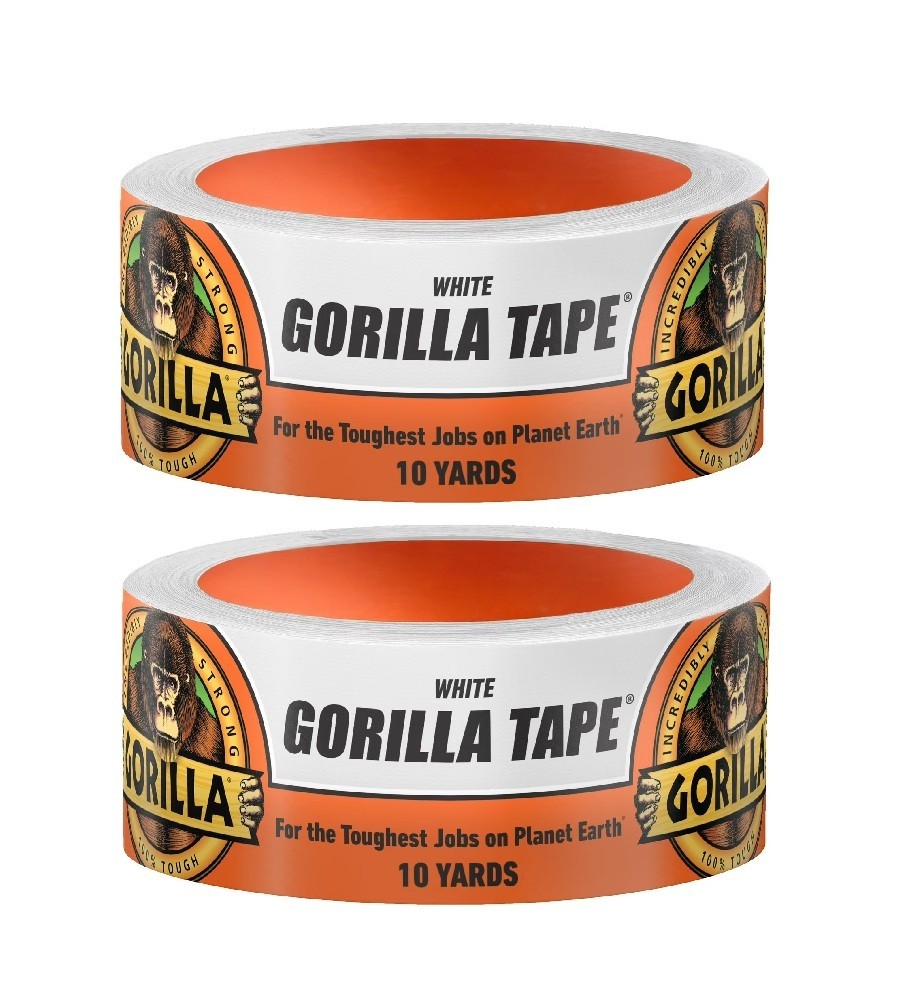 Gorilla Glue White Tape, 10 yd Roll, Incredibly Thick and Strong. Pack of 2