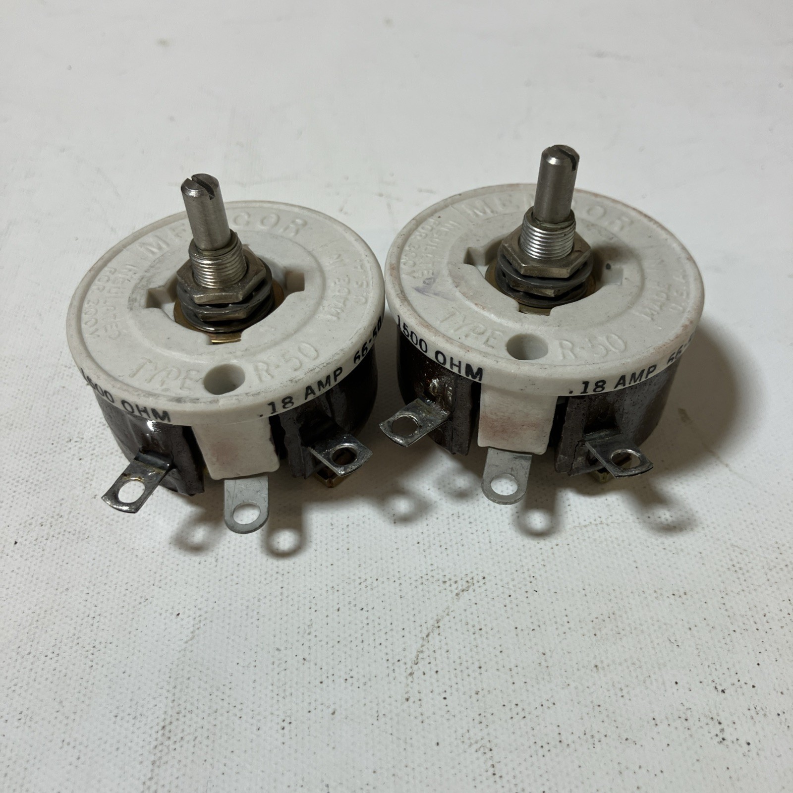 Lot of 2 Memcor Type R-50 15000 OHM .18 AMP 66-50 Rheostat