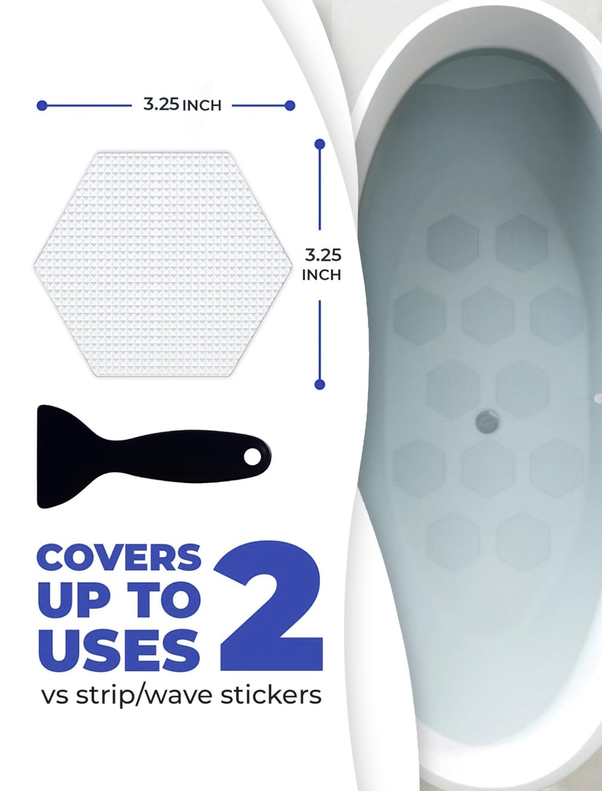 Clear Bloom Anti-Slip Shower Stickers for Tub & Floor — Hexagon,