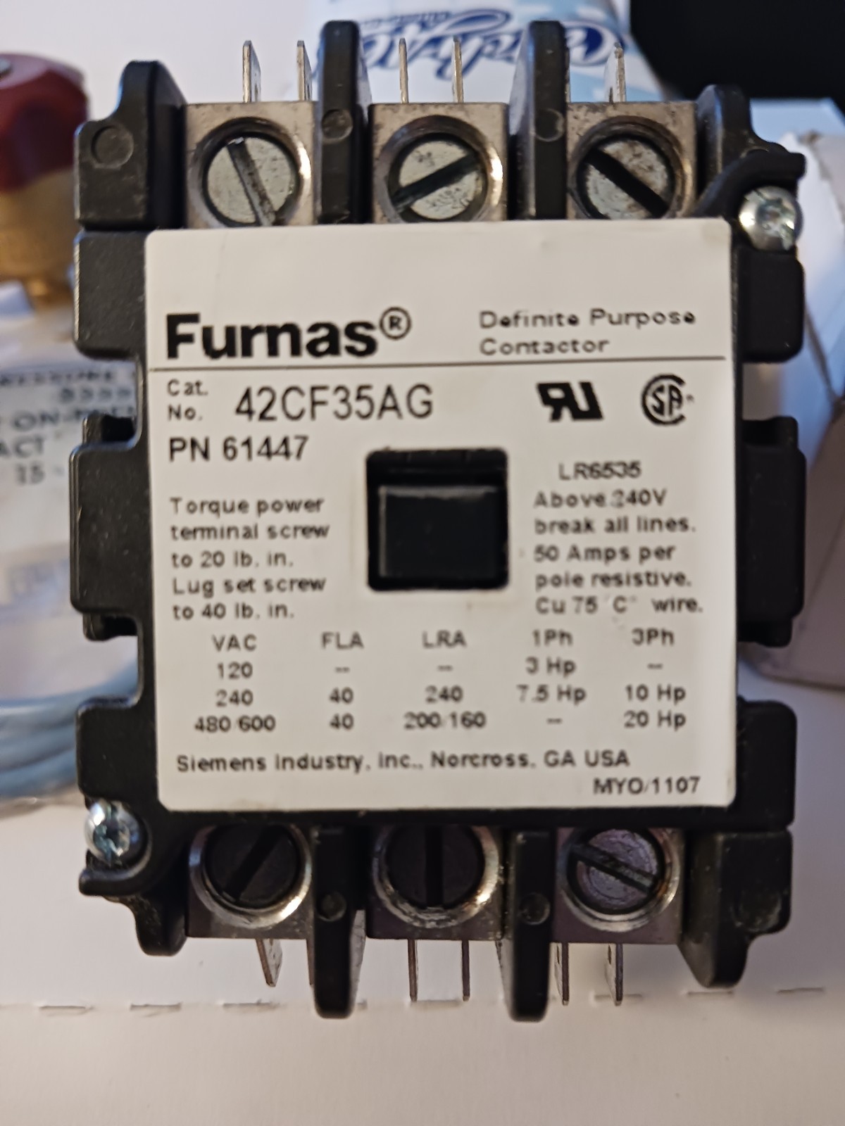 Furnas 42CF35AG Contactor 40 amp -3 pole -208-240v – 60HZ Coil New