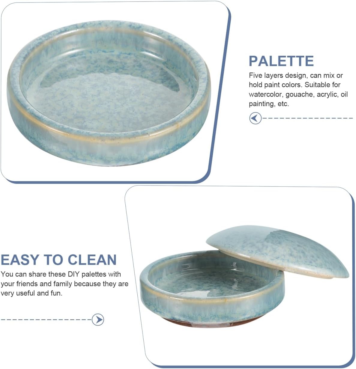 5-Layer Stackable Ceramic Paint Palette, Round Porcelain Watercolor Mixing Trays