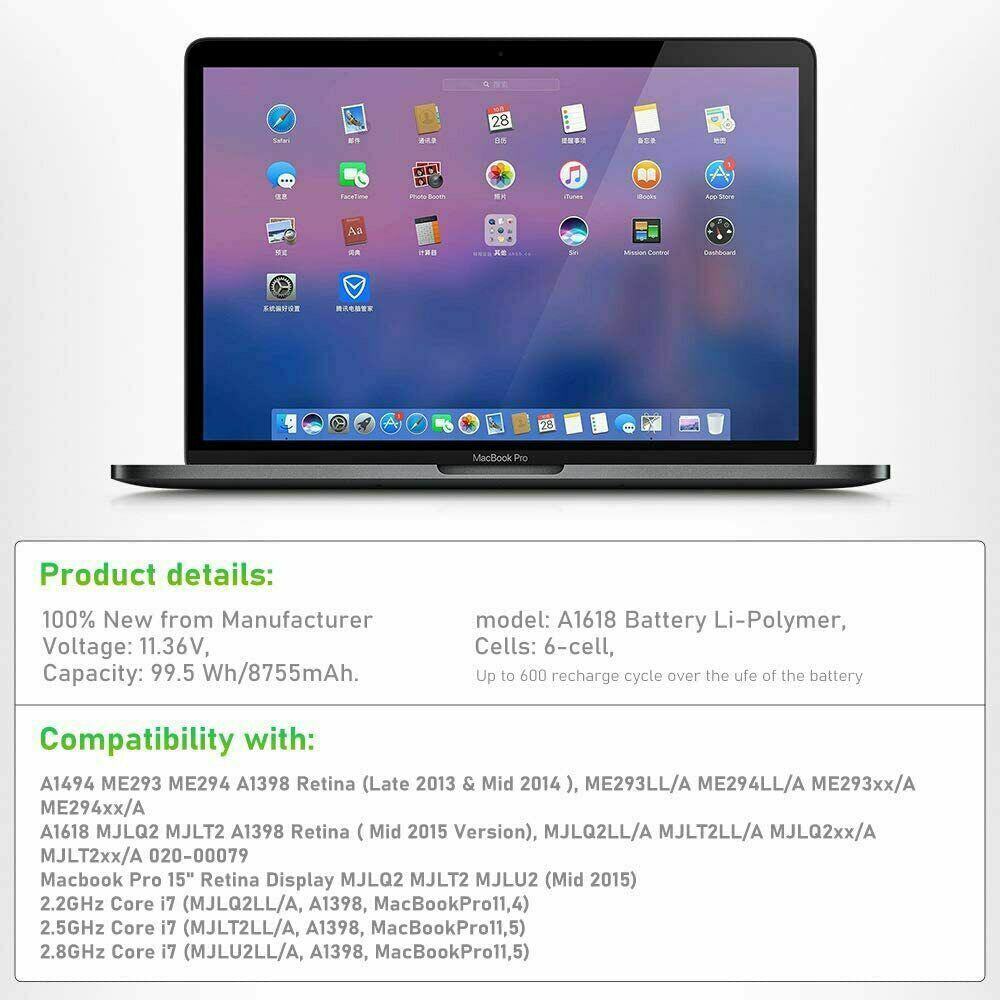 NEW OEM A1618 Battery for Apple MacBook Pro 15” Retina 99.5Wh A1398 Mid 2015