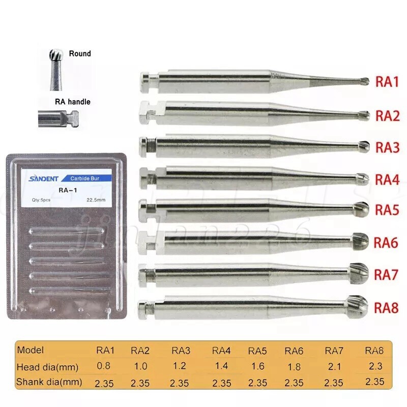 Dental Round Carbide Bur for Slow Speed Latch Type RA 1# -RA 8# Burs 22.5mm
