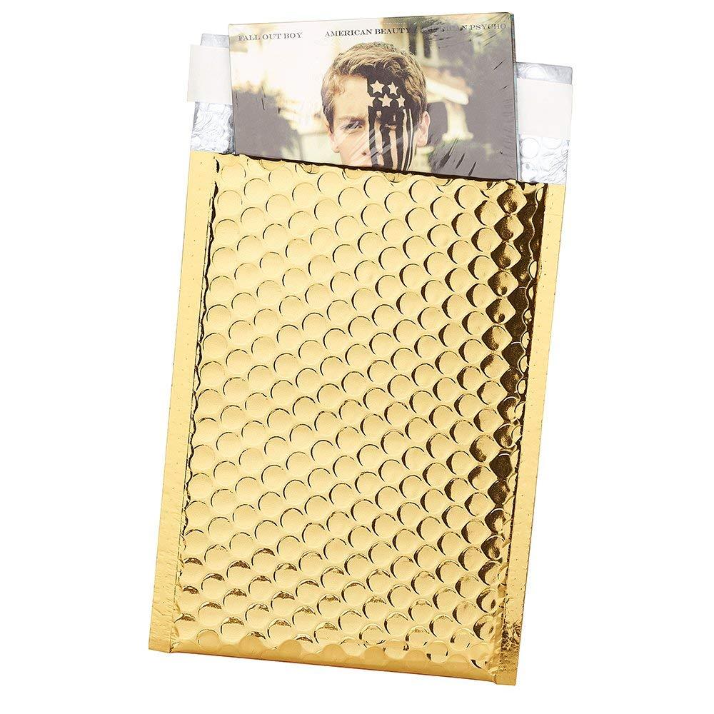 100 Extra Wide #0 Metallic Gold Poly Bubble Mailers 7×10 (Inner 6.625×9.25)