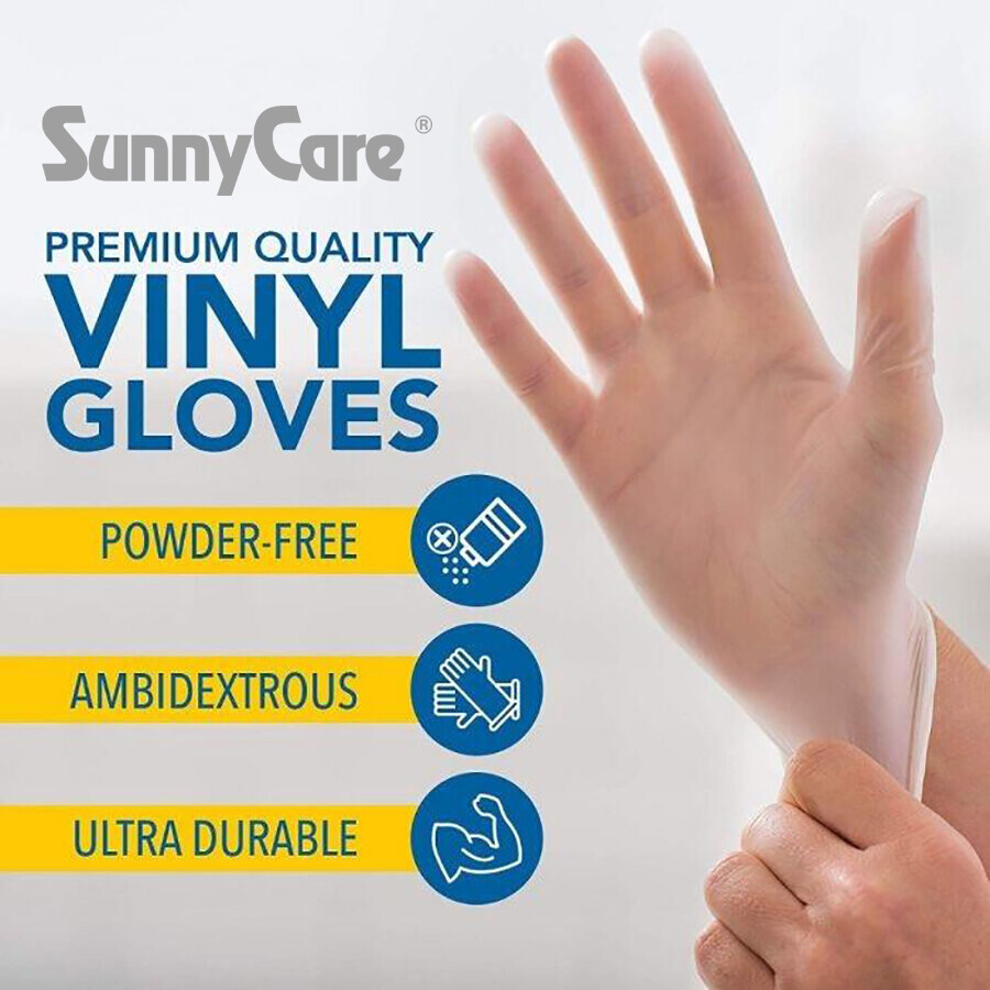 100 SunnyCare Powder Free Vinyl Gloves Food Service (Latex Nitrile Free) 🔥 M