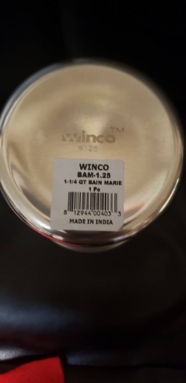 New 5×6 Winco BAM 1.25 Qt. Bain Marie Pot Round Mirrored Finish Stainless Steel