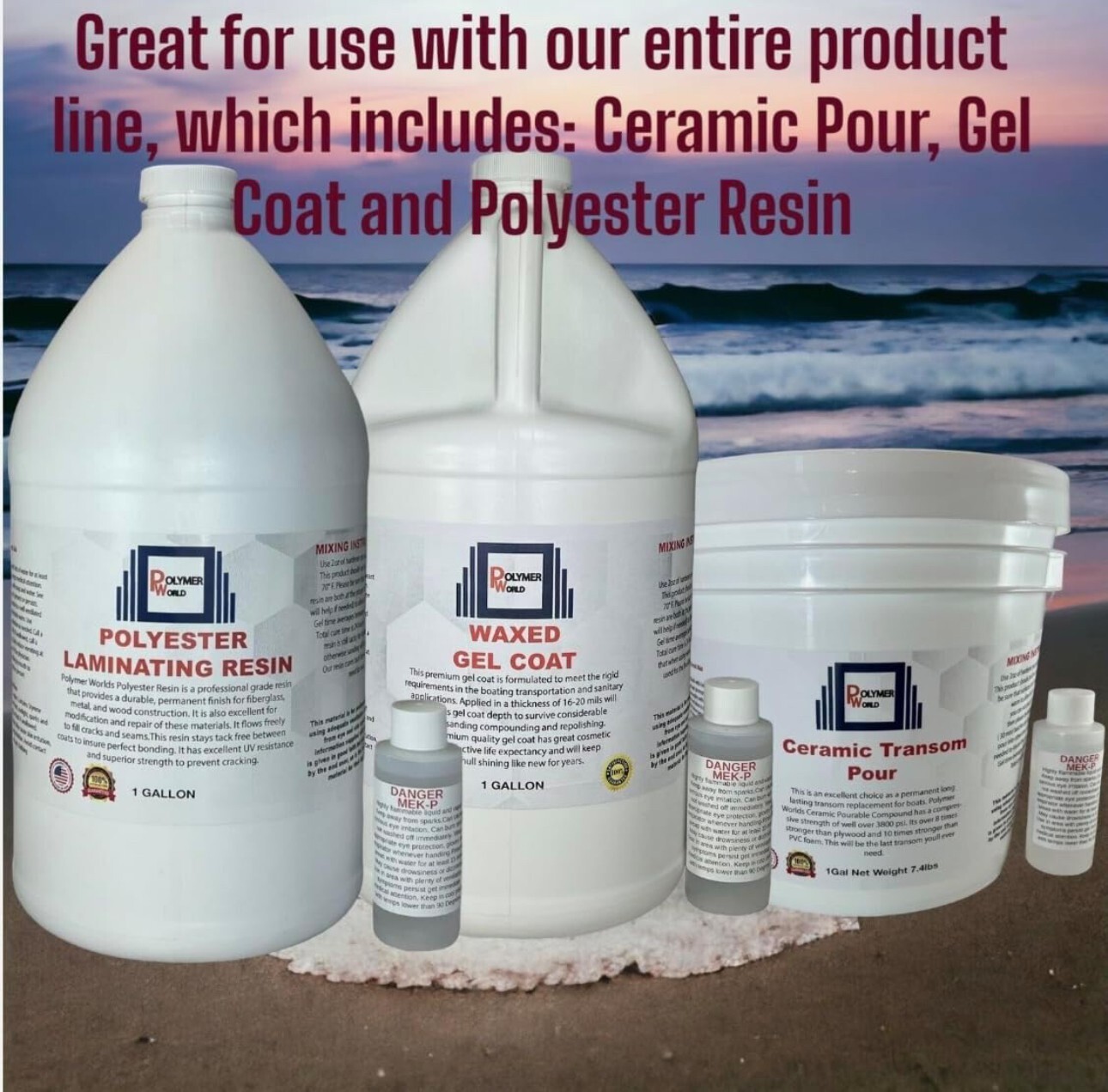 Polymer World Polyester Resin 2 Gal Kit For Boats RV’s Canoes Fiberglass Autos