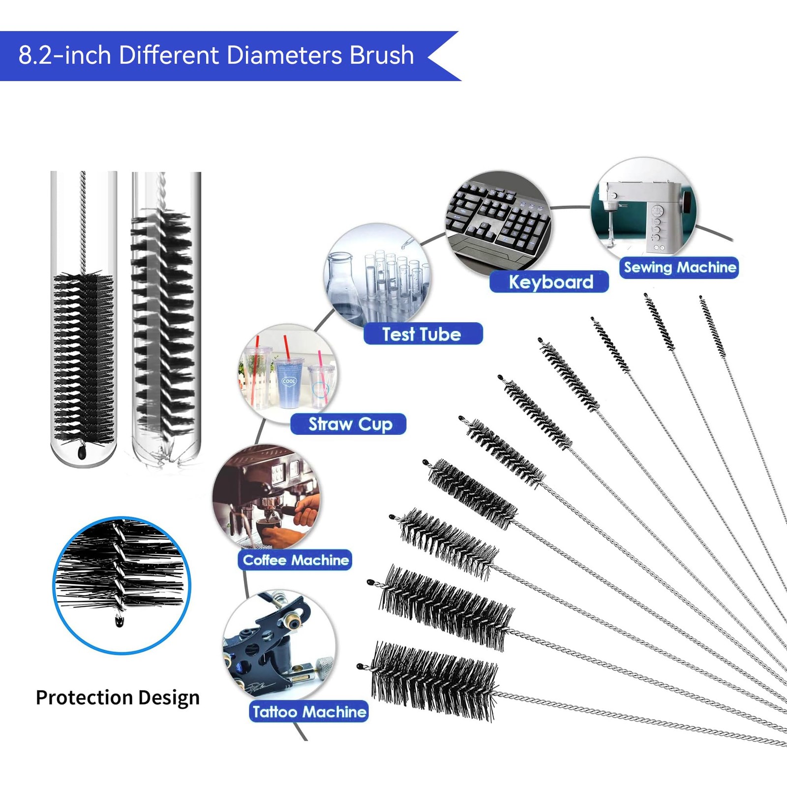 12 Pcs Flexible Tube Pipe Cleaner Brush Set Long Straw Cleaning Brushes