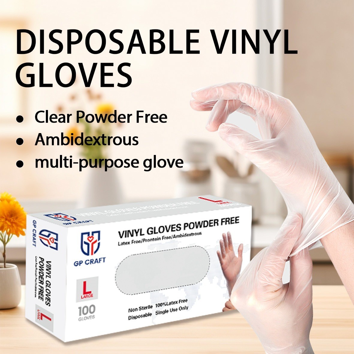 GP Craft Clear Vinyl Gloves Latex-Free Powder-Free Disposable 1000 Count