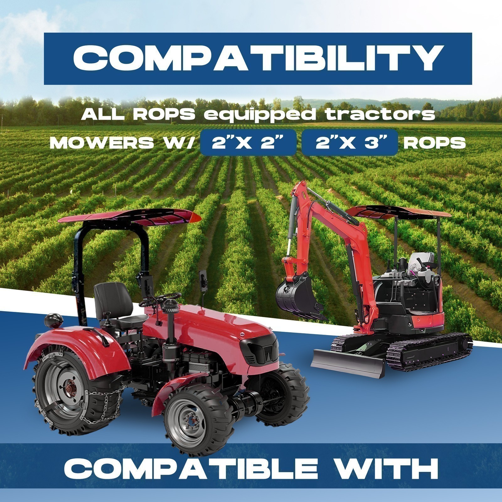 Heavy Duty Red Tractor Canopy 48″ x 52″ For 2″ x 2″ 2″ x 3″ ROPS Sun Shield
