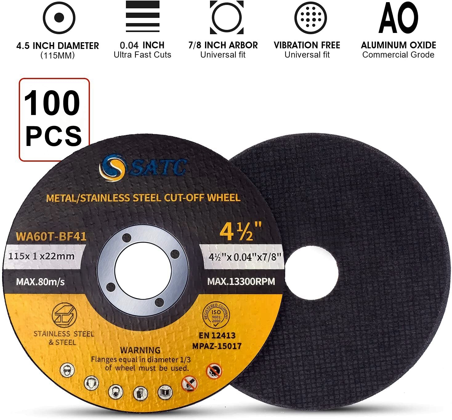 100 PCS 4-1/2″ x .040″ x 7/8″ Cut off Wheels Stainless Steel Metal Cutting Discs