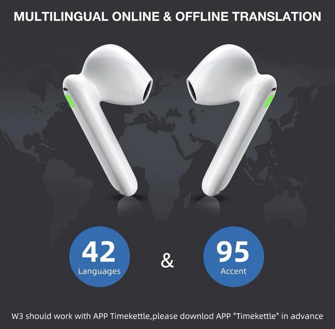 Timekettle WT2 Edge W3 Ai Translator Earbuds White 8 Offline, 40 Online Language