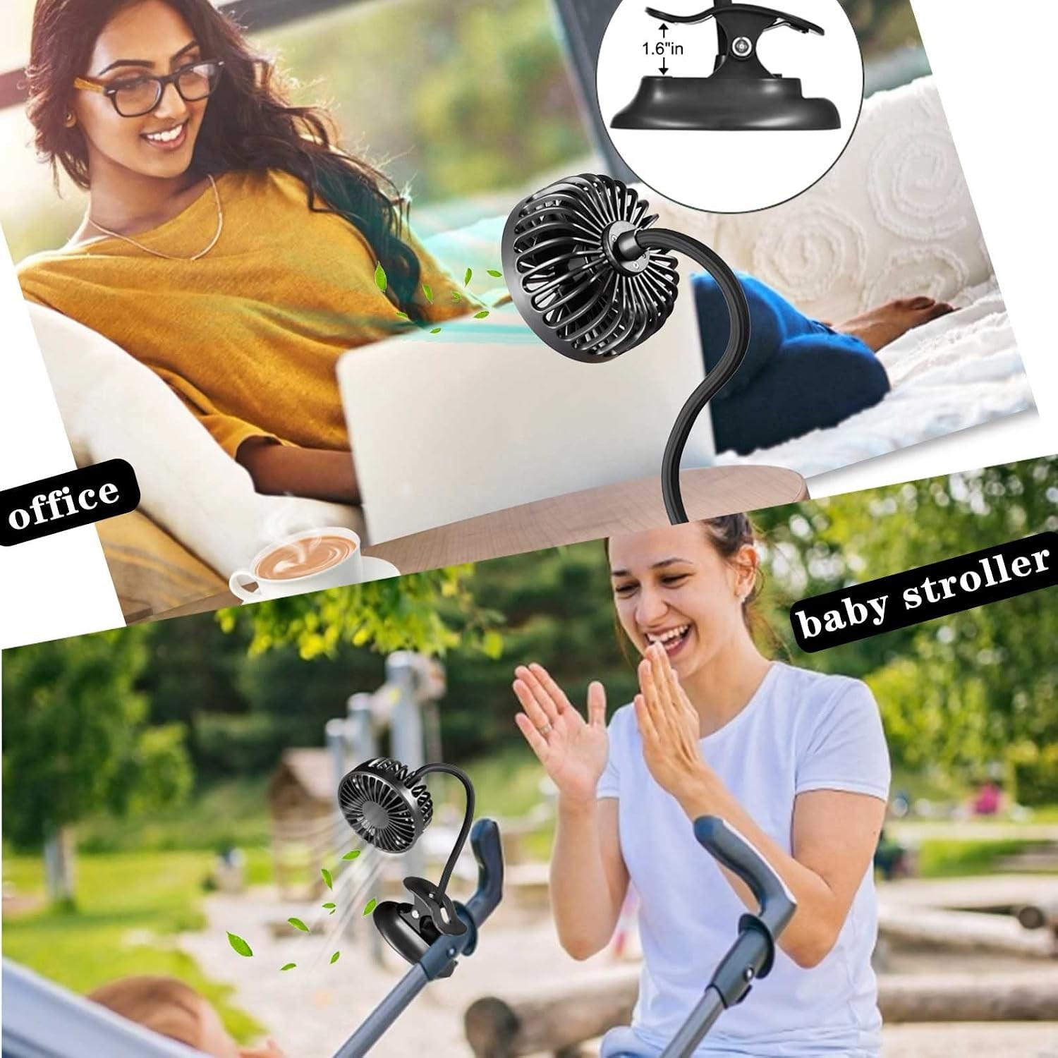Clip On USB Mini Desk Fan with Emergency Power Bank 3 Speed Black