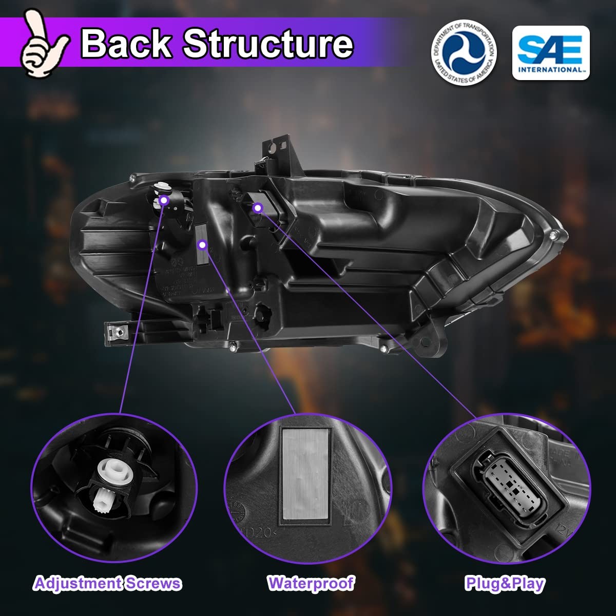 Ford Mustang 2018-2023 LED Projector Headlamps DRL Turn Signal Hi/Lo Blue-Purple