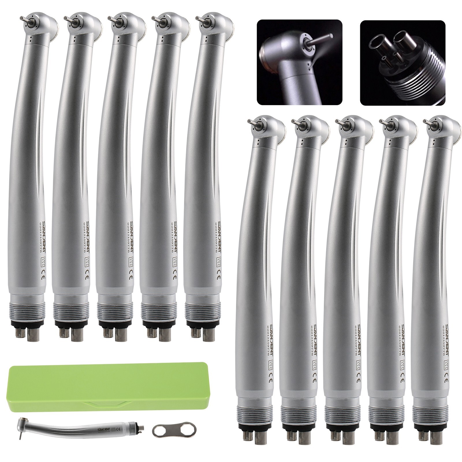 10 SANDENT NSK Style Dental High Speed Handpiece Push Button Standard Head 4Hole