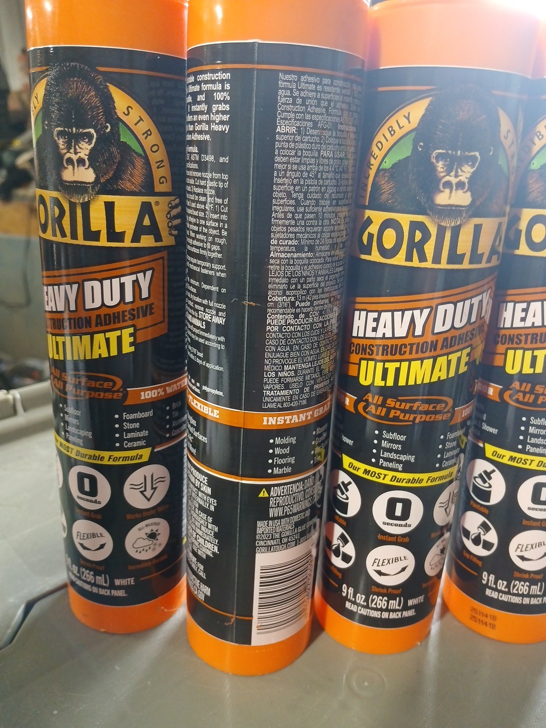 Gorilla9 oz. ( 4 Pack ) Heavy duty Construction Adhesive Ultimate