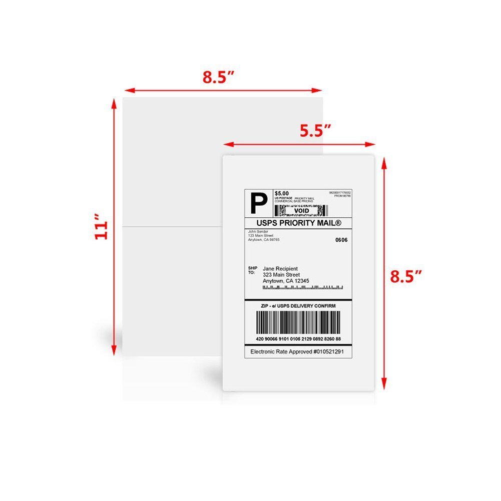 200 – 2000 Half Sheets Shipping Labels 8.5×5.5 Blank Self Adhesive 2 Per Sheet