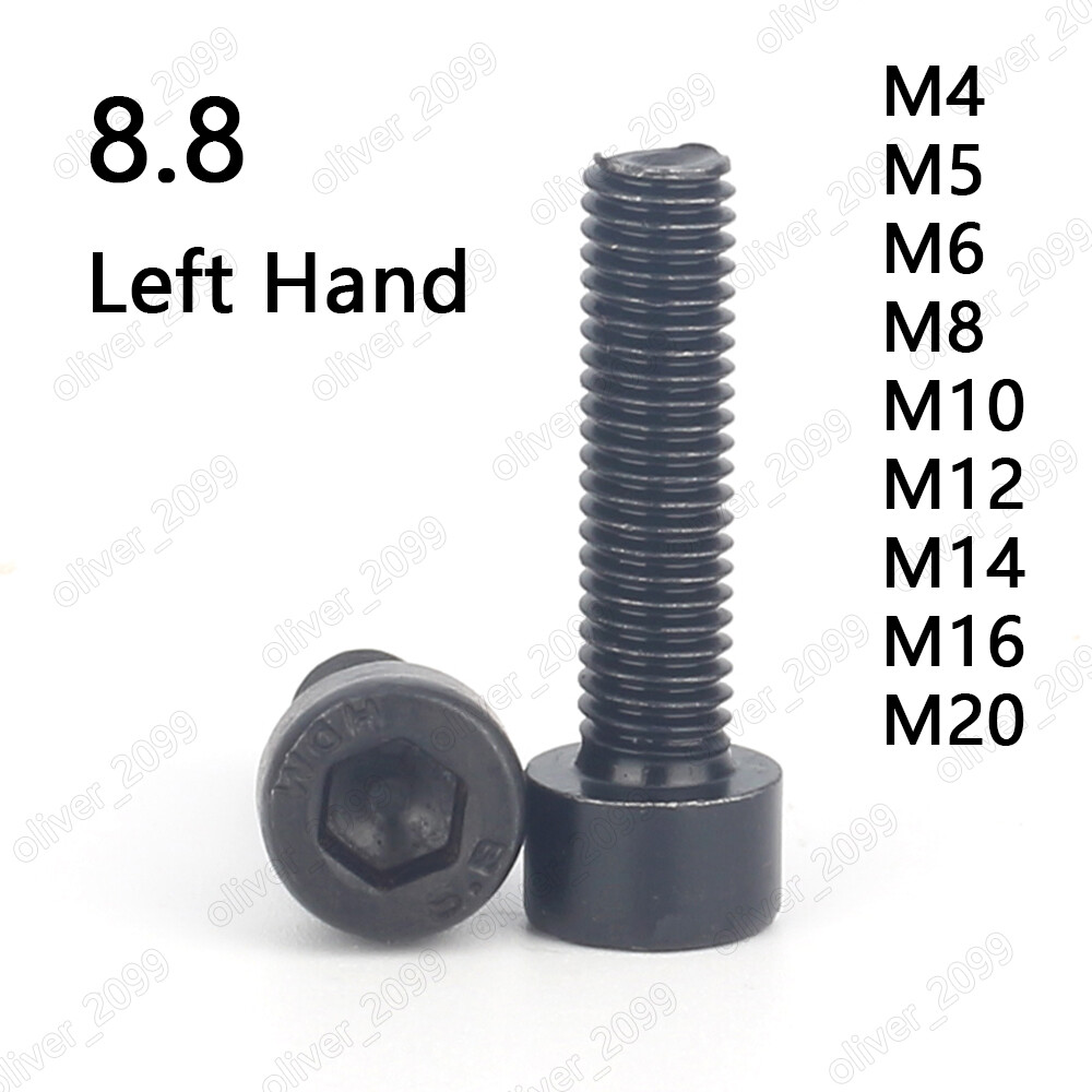 Black 8.8 Steel Hex Socket Bolt Cap Head Screws Left Hand Thread M4 M5 M6 M8-M20