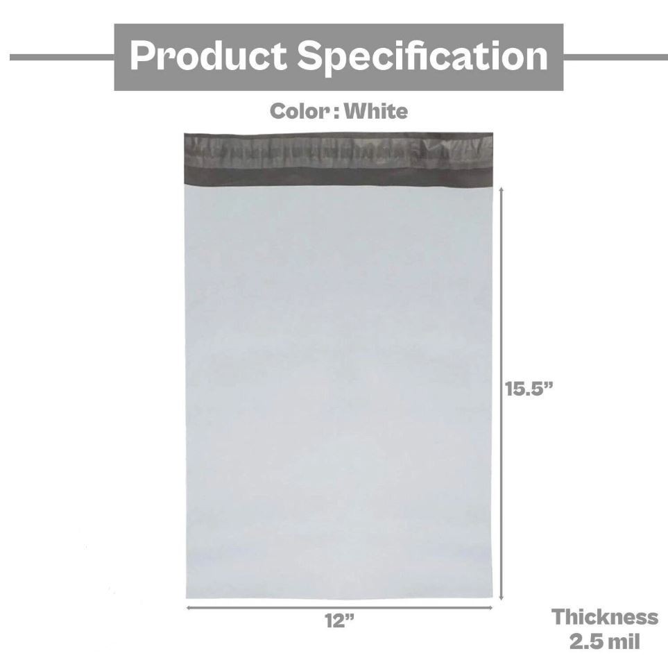 100 12×15.5 Poly Mailers Envelopes Self Seal Shipping Bags 2 Mil 12″ x 15.5″