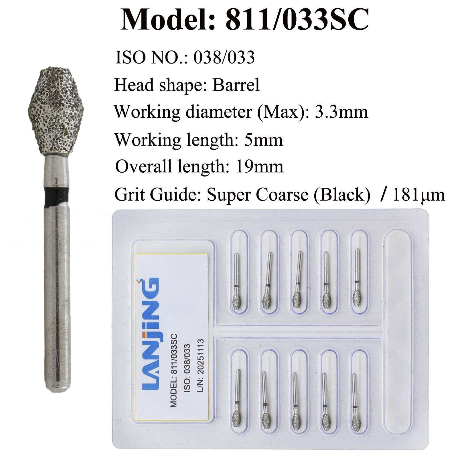 Dental Diamond Burs Barrel Super Coarse FG Bur 811-032C 038SC High Speed Burr