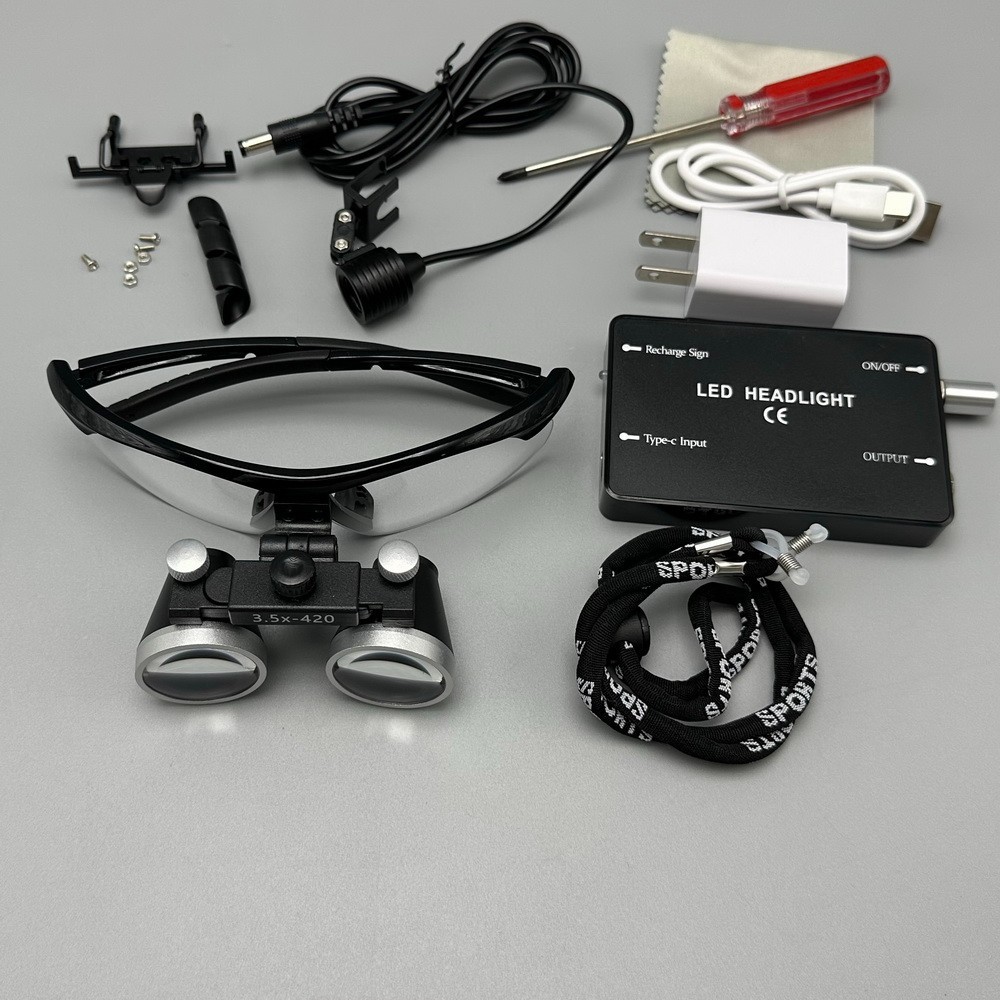 Dental 3.5X Loupe Magnifier Headlight Wireless Head Light LED 2 Batteries