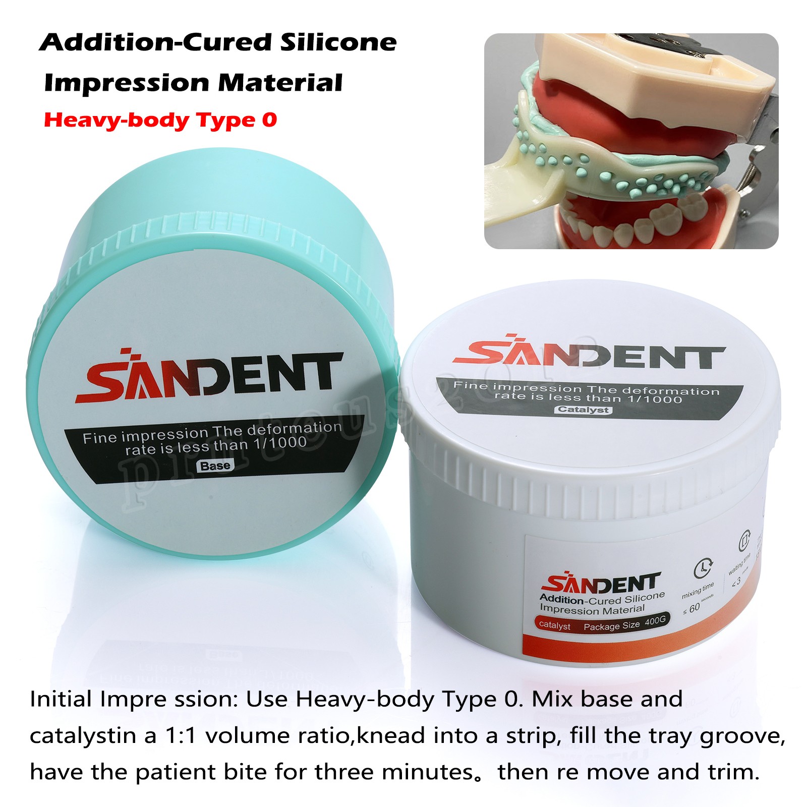Dental Putty Fast Set VPS Dental Impression Material (400g Base & 400g Catalyst)