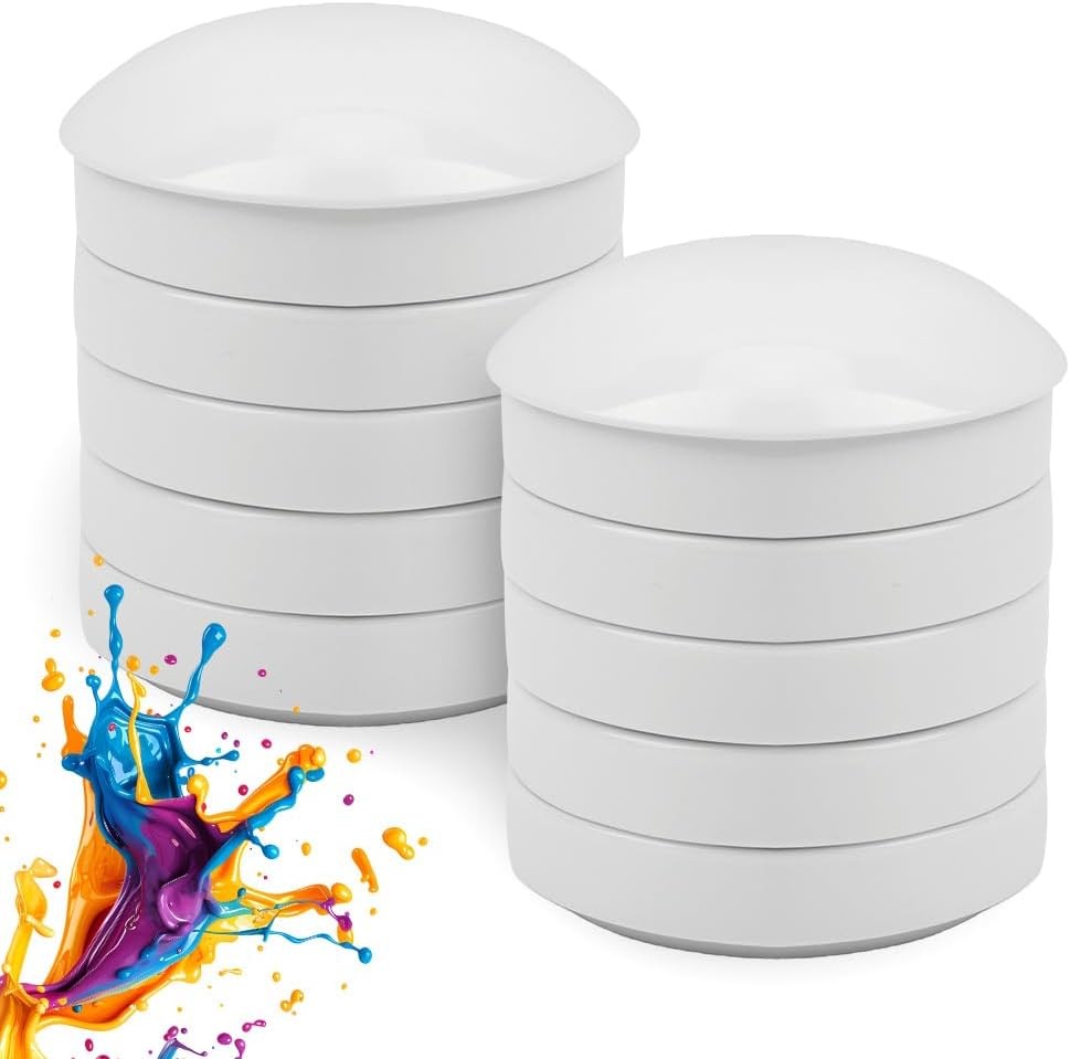 2 Pack Ceramic Watercolor Palette 5 Layers Mixing Trays Set Round Porcelain