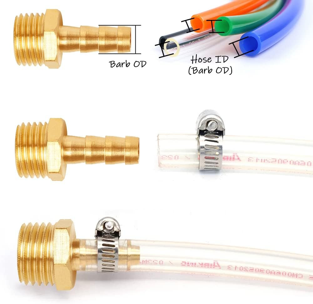6PCS Brass Hose Barb Fittings 3/8″ NPT Male to 1/2″ Barb Adapter Connector Inclu