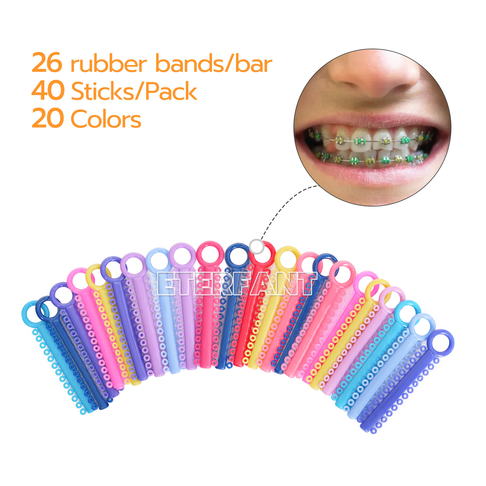 1040PCs ETERFANT Dental Orthodontic Ligature Ties Elastic Rubber Bands Brackets