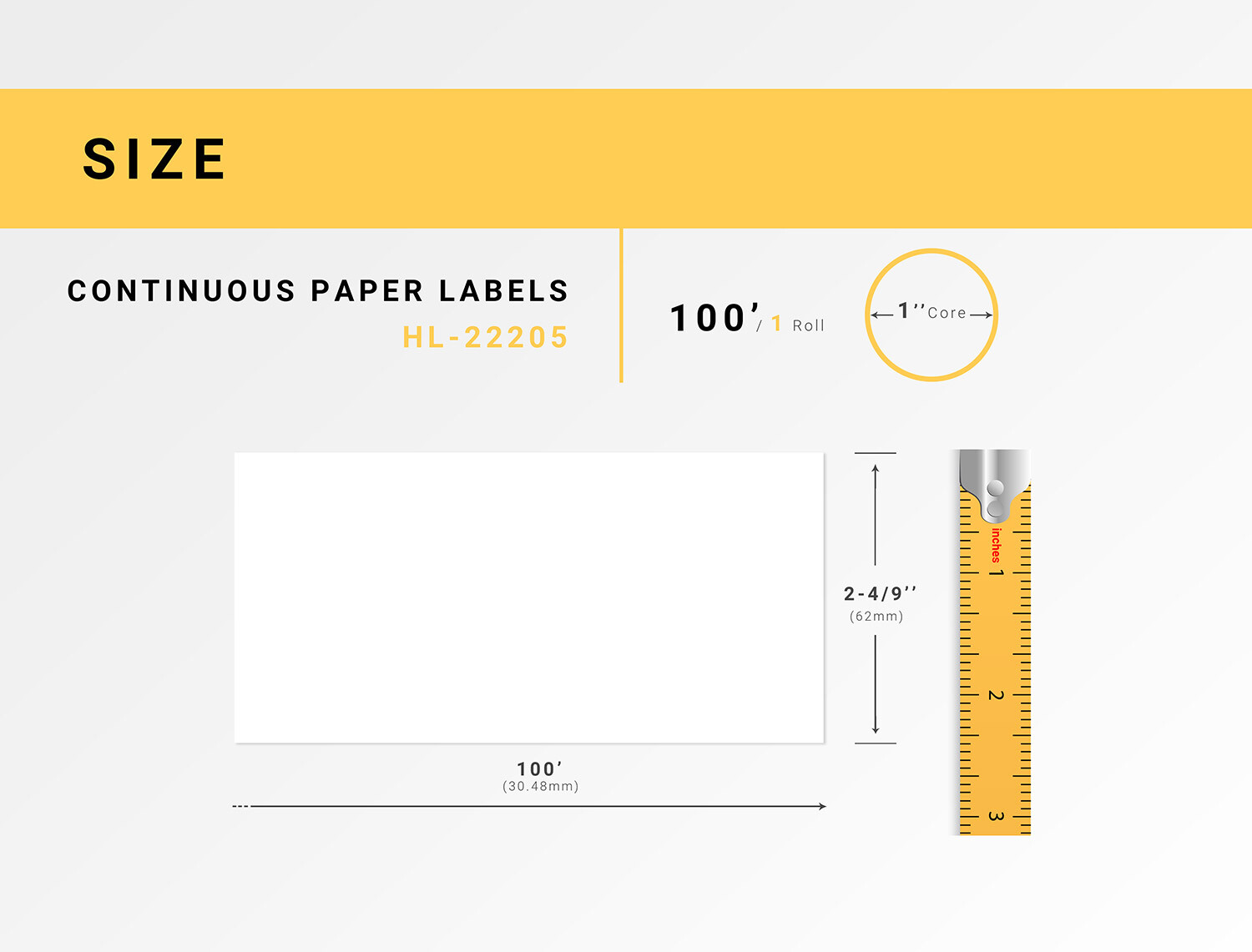 1 to 100 Rolls – Non-OEM Fits BROTHER DK-2205 Labels or REUSABLE FRAME