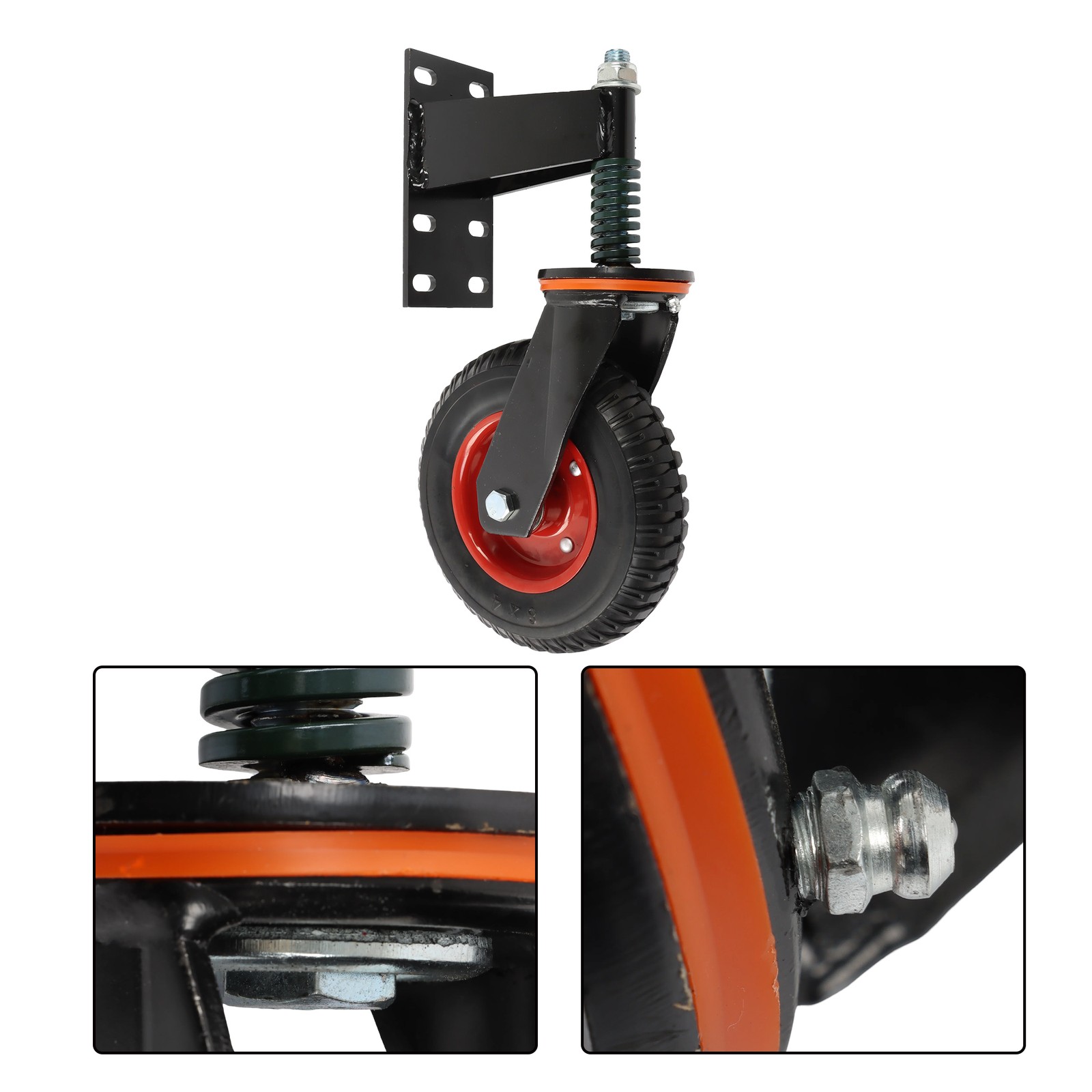 1Pack 8″ Heavy Duty Gate Casters Rubber Wheel Dual installation option 600LB,Red