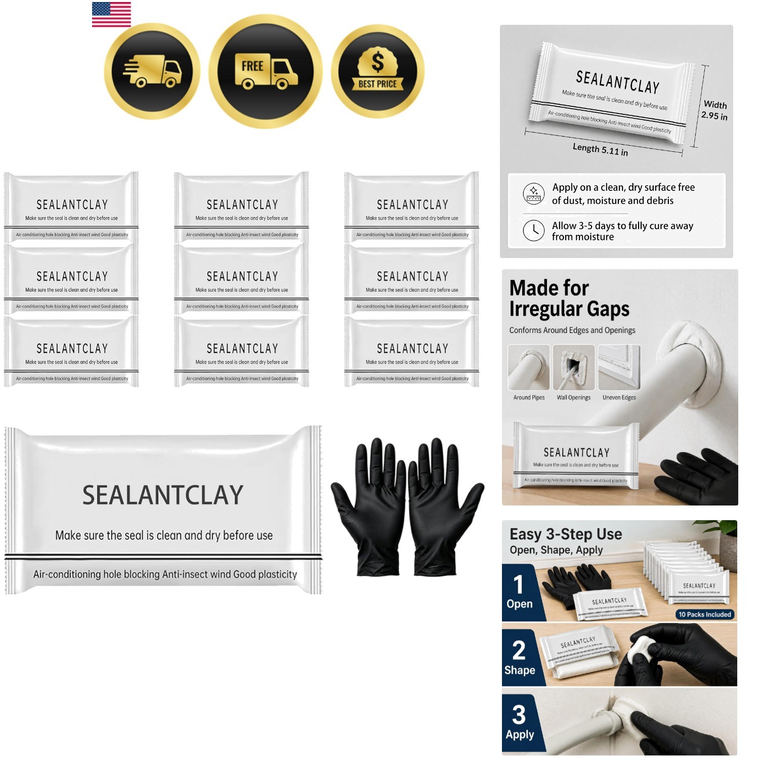 Waterproof Sealant Clay Moldable Plumber Putty Wall Repair Kit 10 Pcs