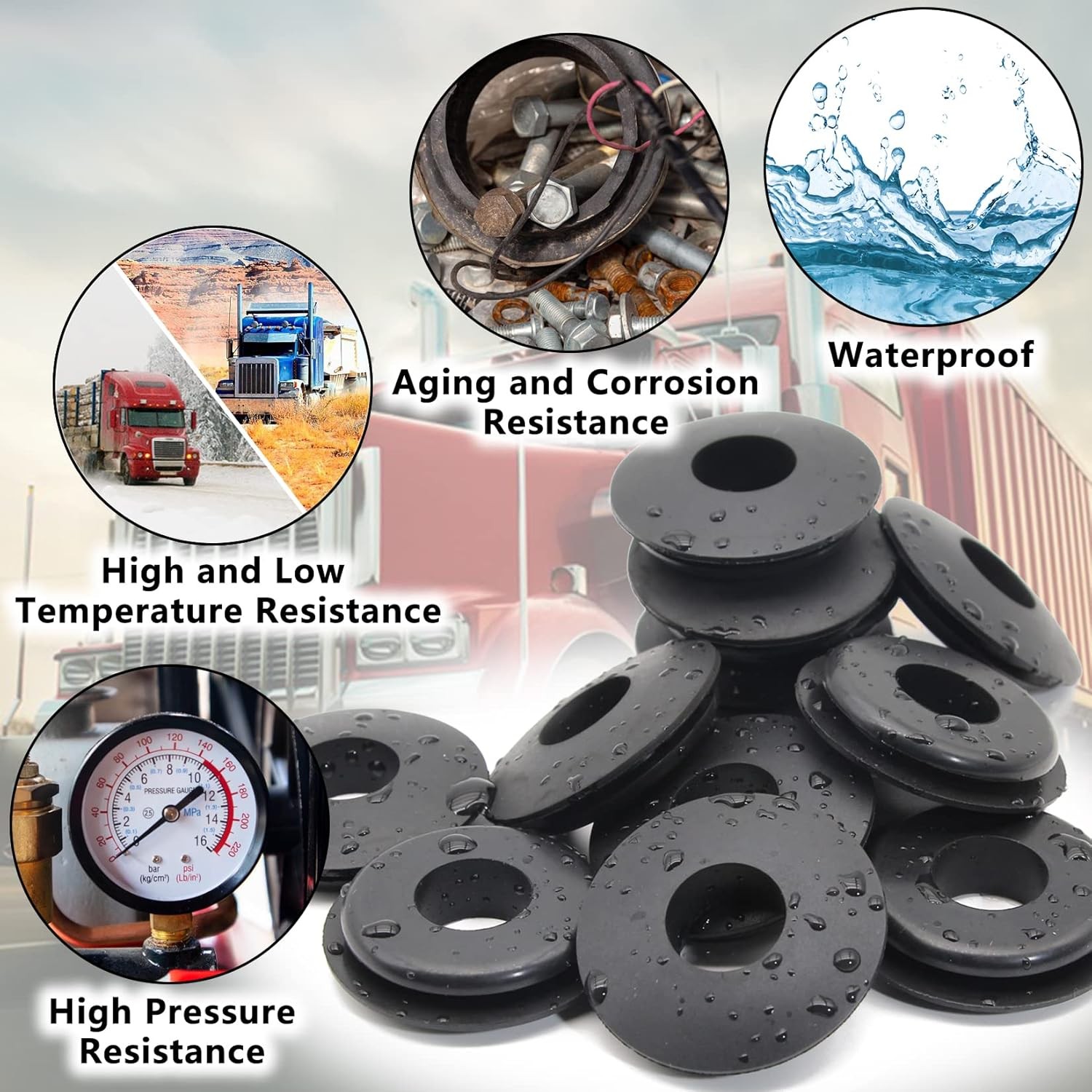 100PCS Glad Hand Seals Rubber Gaskets for Semi Truck Trailer Tractors Air Lines