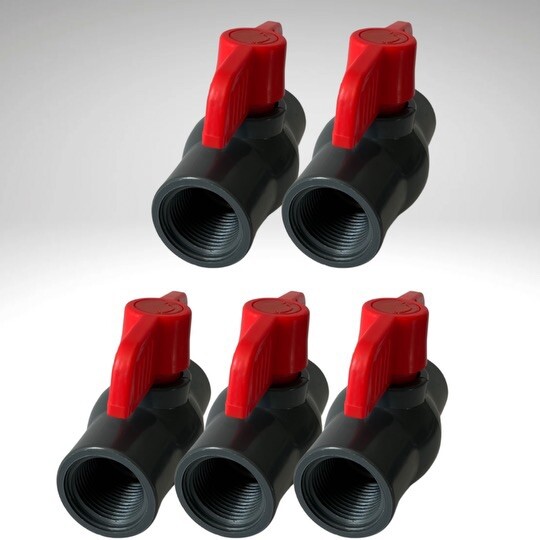 5 Pack 3/4” PVC Ball Valves, T-handle Water Shut-Off Ball Valve Threaded (NPT)