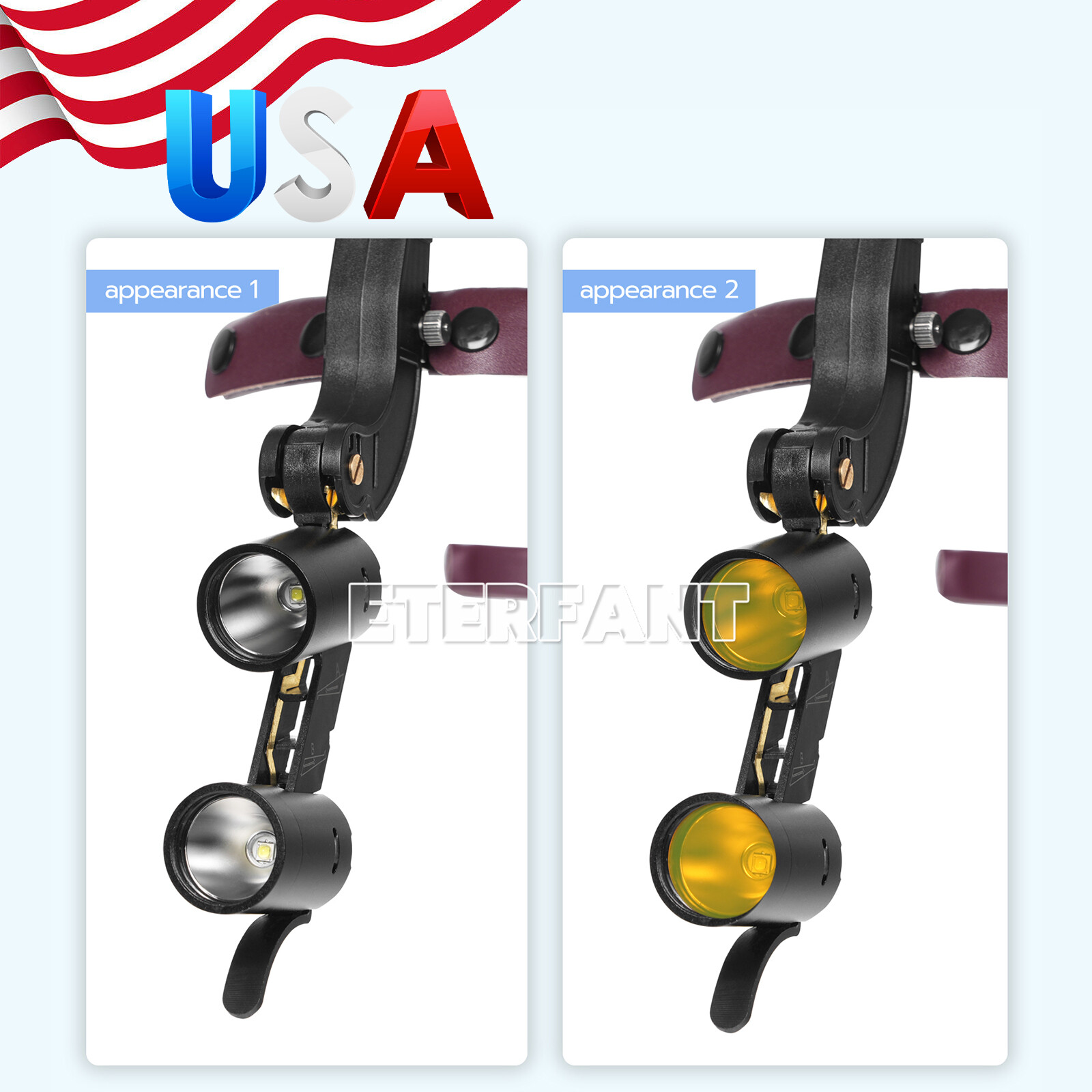 ETERFANT 3.5X Dental Surgical Headband Binocular Loupes 5W LED Head Light 2 Leds
