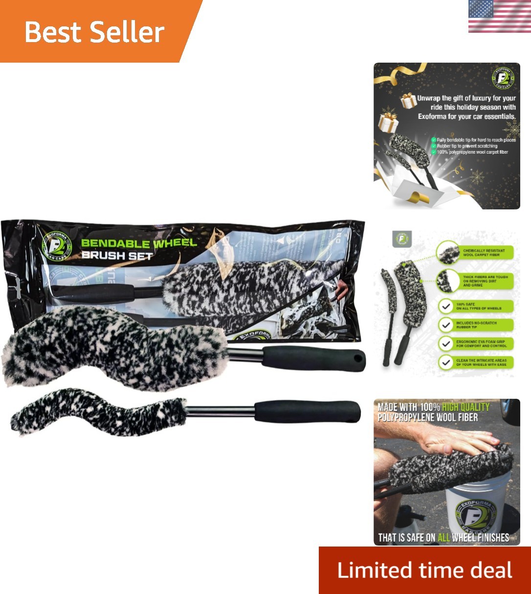 Bendable Brush Set – Unique Adjustable 2-Piece Wheel Brush Set Cleans Behind …