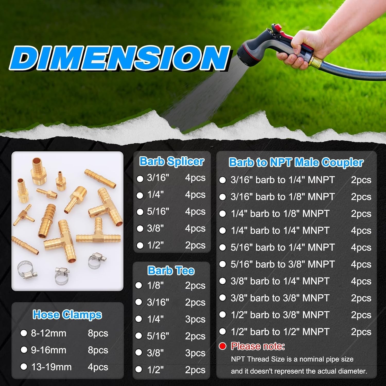 80pcs Brass Hose Barb Fittings Kit 1/8″-1/2″