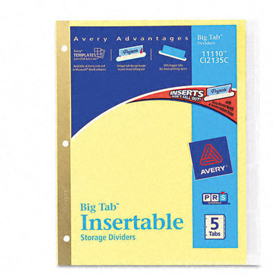 AVERY Worksaver Big Tab Insertable Divider Blank -8.50″ X 11″ – 5 (ave11110) New