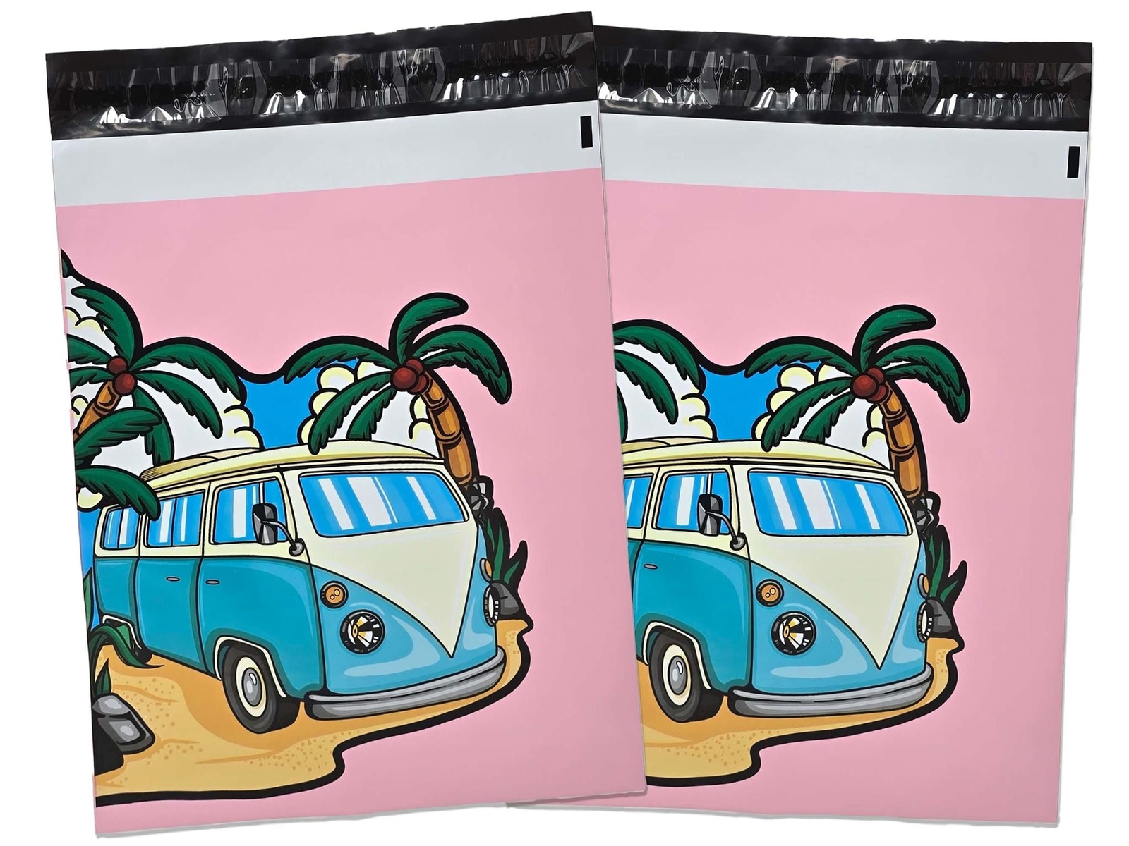 Retro Summer Days 10×13 Poly Mailers – Vintage Van Beach Theme – Lightweight, Fu