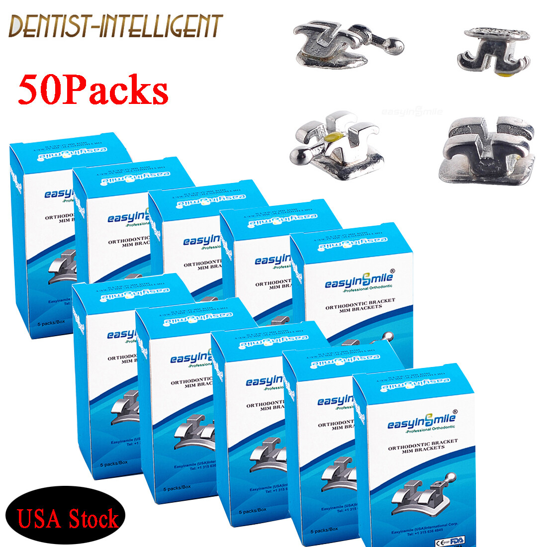 50Pack Dental Orthodontic Metal Brackets Braces Mini MIM Roth/MBT 022 3/345Hooks