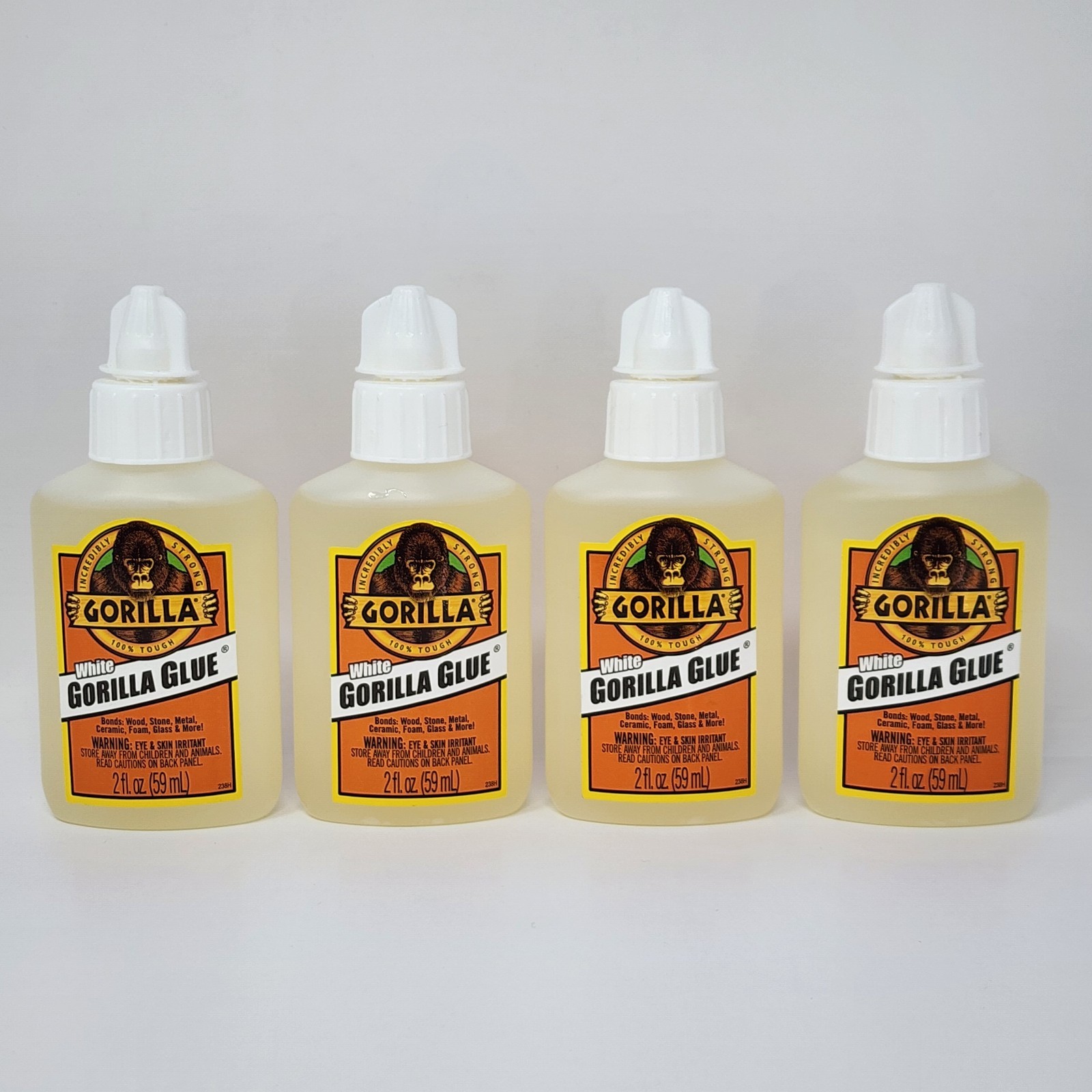 Gorilla Glue White Original Strong Bonds Wood Stone Metal Glass 2 fl oz (4 Pack)