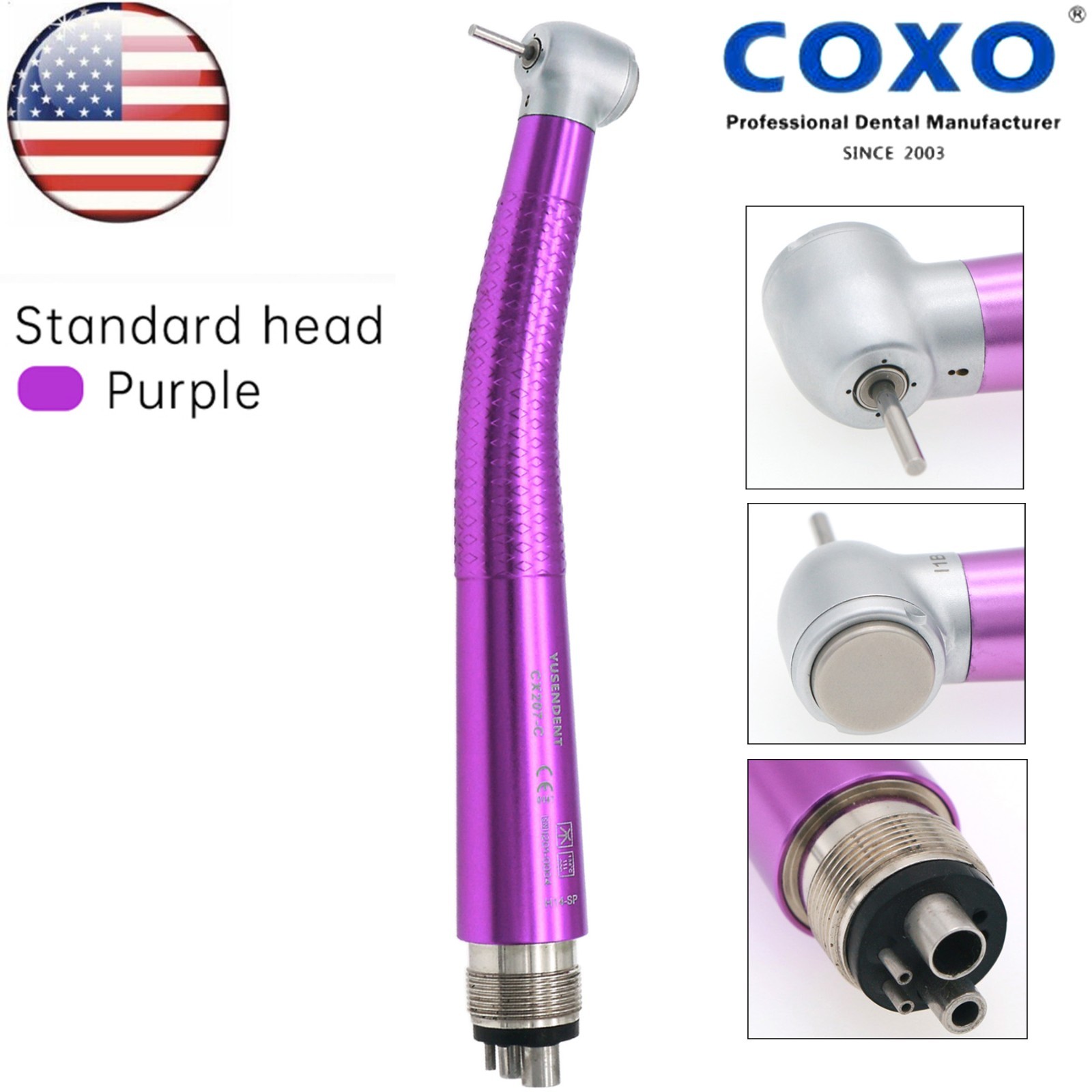 US COXO Dental High Speed Handpiece Air Turbine Anti-retraction 4 Hole Colorful
