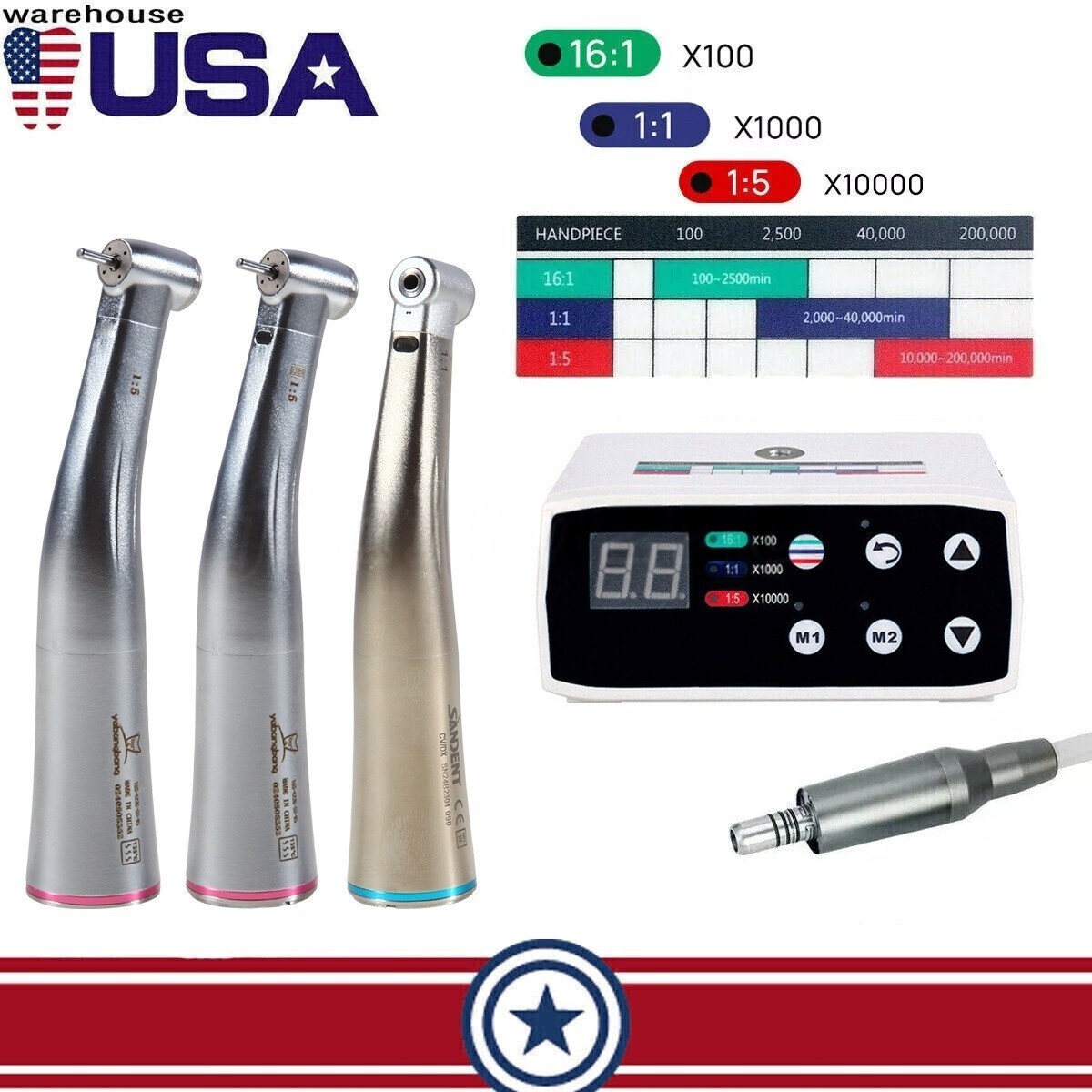 NSK Style Dental Brushless LED Electric Micro Motor 1:1/1:5 Increasing Handpiece