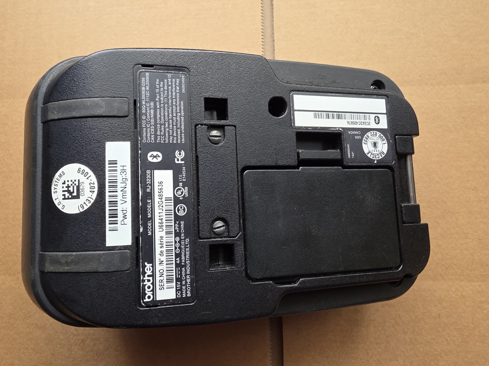 Brother RuggedJet Mobile Direct Thermal Printer Monochrome RJ-3230BL