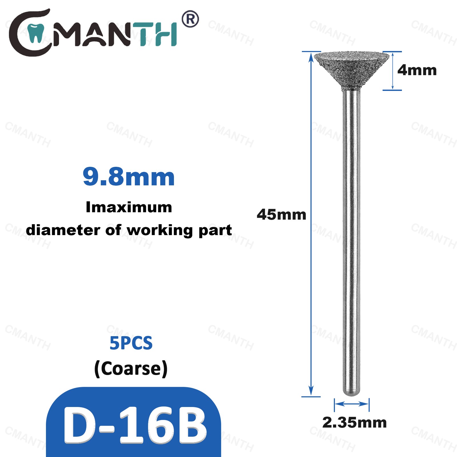 Dental Low Diamond Bur Teeth Polishing For Low Speed Handpiece HP Dia.2.35mm 5Pc